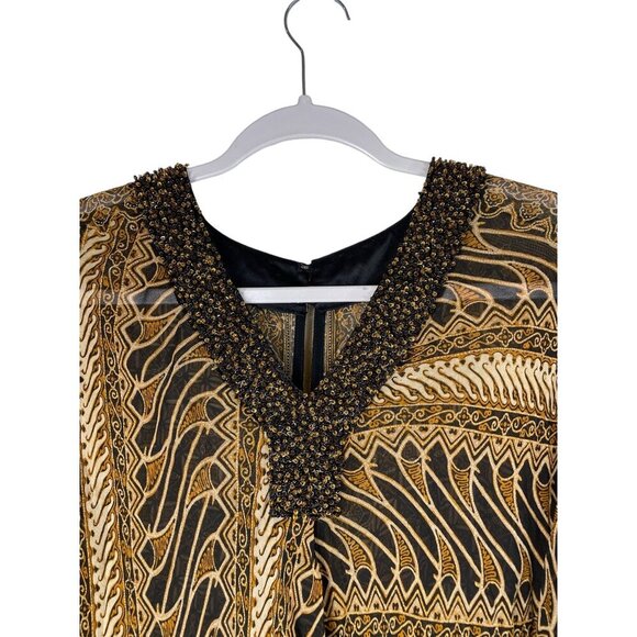 Silk Beaded Tunic Top Sheer Neutral Fall O/S - Picture 4 of 8